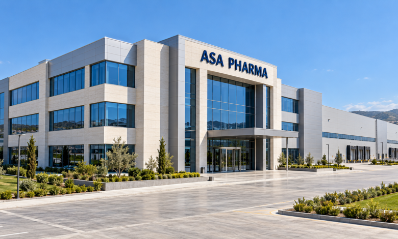 ASA PHARMA tabelalı büyük bir fabrika binasının temsili tasarımı; yapay zekâ ile oluşturulmuştur.